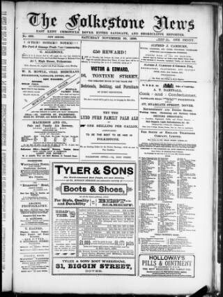 cover page of Folkestone News & East Kent Chronicle published on November 30, 1889