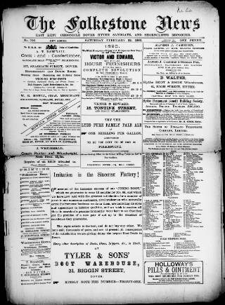 cover page of Folkestone News & East Kent Chronicle published on February 22, 1890