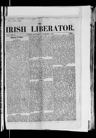cover page of Irish Liberator published on December 5, 1863