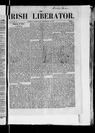 cover page of Irish Liberator published on December 19, 1863
