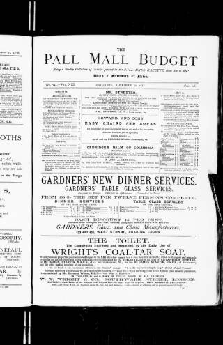 cover page of Pall Mall Budget published on November 30, 1878