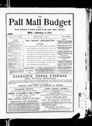 cover page of Pall Mall Budget published on July 6, 1883