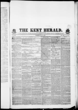 cover page of Kent Herald published on May 29, 1851