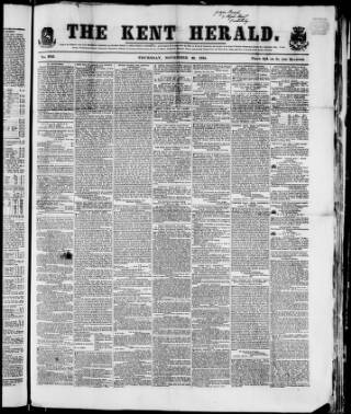 cover page of Kent Herald published on November 30, 1854