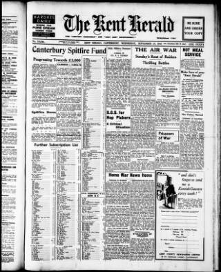 cover page of Kent Herald published on September 18, 1940