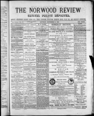 cover page of Norwood Review and Crystal Palace Reporter published on September 18, 1880