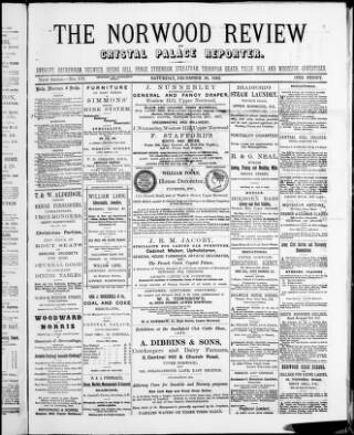 cover page of Norwood Review and Crystal Palace Reporter published on December 30, 1882