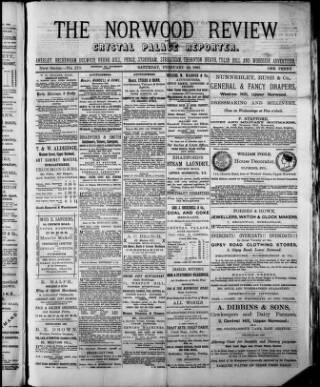 cover page of Norwood Review and Crystal Palace Reporter published on February 28, 1885