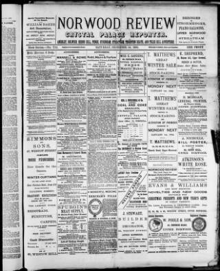 cover page of Norwood Review and Crystal Palace Reporter published on December 30, 1893