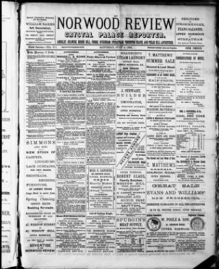 cover page of Norwood Review and Crystal Palace Reporter published on July 6, 1895