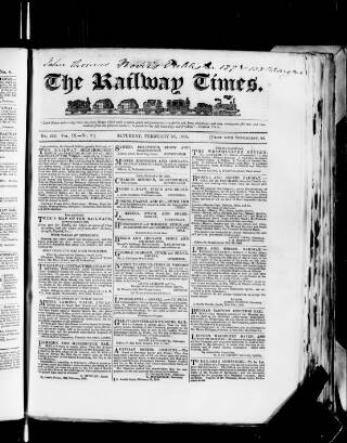 cover page of Railway Times published on February 28, 1846