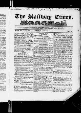 cover page of Railway Times published on December 30, 1848