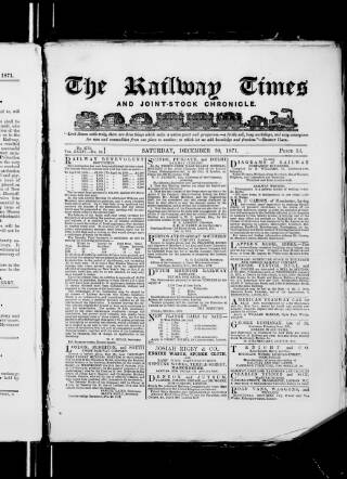 cover page of Railway Times published on December 30, 1871