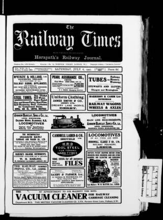 cover page of Railway Times published on July 6, 1907