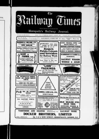 cover page of Railway Times published on February 28, 1914