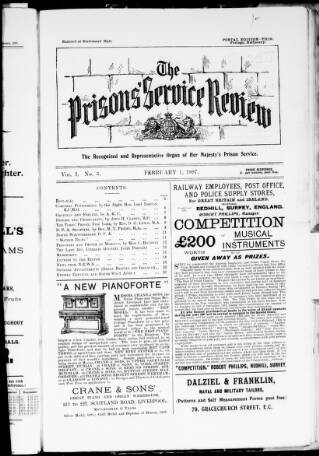 cover page of Prisons' Service Review published on February 1, 1897