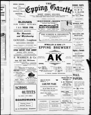 cover page of Epping and West Essex Gazette published on September 18, 1909