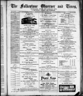 cover page of Folkestone Observer published on November 30, 1889