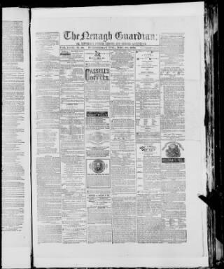 cover page of Nenagh Guardian published on December 30, 1874