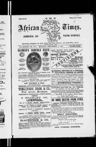 cover page of African Times published on December 5, 1898