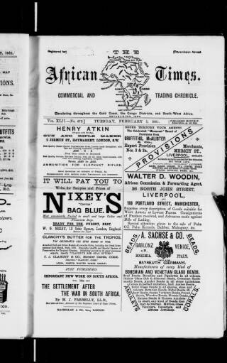 cover page of African Times published on February 5, 1901