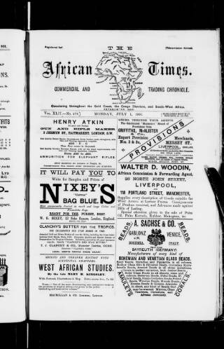 cover page of African Times published on July 1, 1901