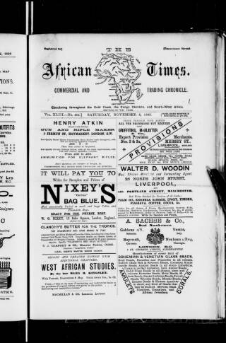 cover page of African Times published on November 8, 1902