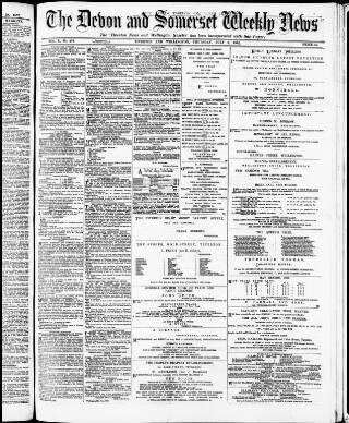 cover page of Devon and Somerset News published on July 6, 1882
