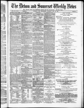 cover page of Devon and Somerset News published on May 29, 1884