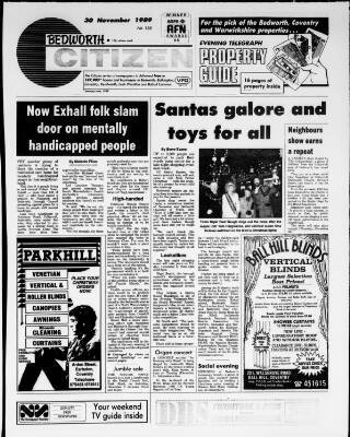 cover page of Bedworth Citizen published on November 30, 1989