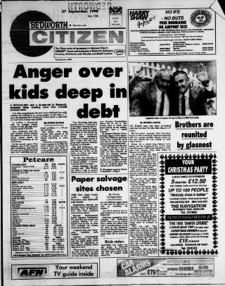 cover page of Bedworth Citizen published on September 27, 1990