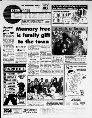 cover page of Kenilworth Citizen published on November 30, 1989