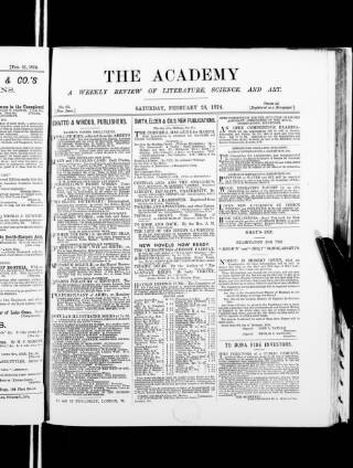 cover page of Academy published on February 28, 1874