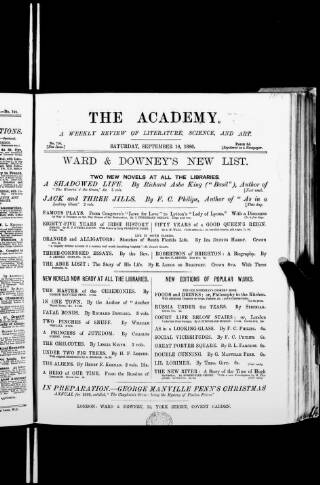 cover page of Academy published on September 18, 1886
