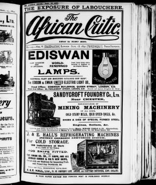 cover page of African Critic published on September 18, 1897