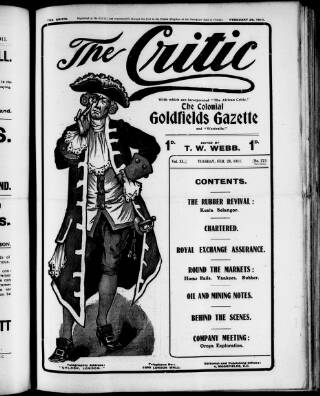 cover page of African Critic published on February 28, 1911