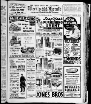 cover page of Wood Green and Southgate Weekly Herald published on February 28, 1936
