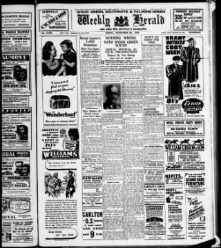 cover page of Wood Green and Southgate Weekly Herald published on November 30, 1945