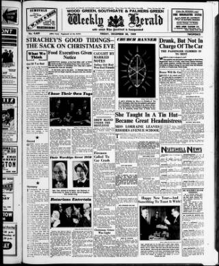 cover page of Wood Green and Southgate Weekly Herald published on December 30, 1949