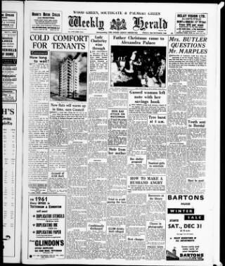 cover page of Wood Green and Southgate Weekly Herald published on December 30, 1960