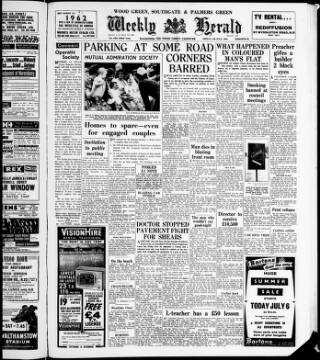 cover page of Wood Green and Southgate Weekly Herald published on July 6, 1962
