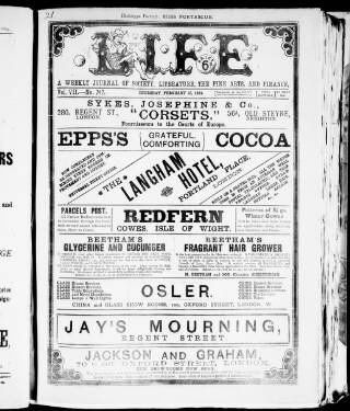 cover page of Life published on February 28, 1884