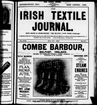 cover page of Irish Textile Journal published on July 9, 1903