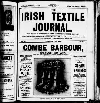 cover page of Irish Textile Journal published on November 15, 1906