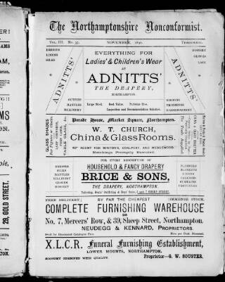 cover page of Northampton Nonconformist published on November 1, 1891