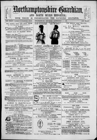 cover page of Northamptonshire Guardian published on September 14, 1878