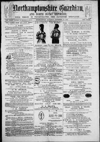 cover page of Northamptonshire Guardian published on November 30, 1878