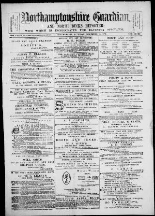 cover page of Northamptonshire Guardian published on December 14, 1878