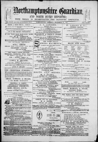 cover page of Northamptonshire Guardian published on December 21, 1878