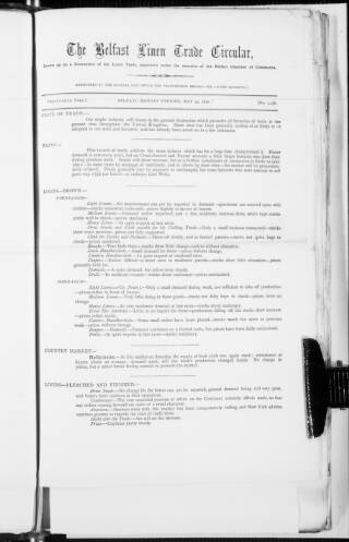cover page of Belfast Linen Trade Circular published on May 29, 1876